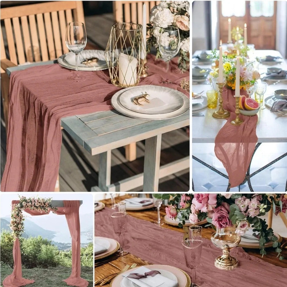 🆕 6PCS Dark Rose Cheesecloth Table Runner, 10Ft each - Picture 1 of 4